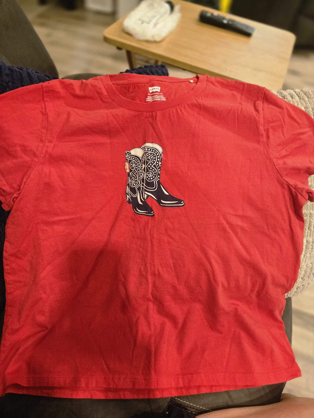 Levi's Red Short-Sleeve Tee with Black & White Cowboy Boot Graphic